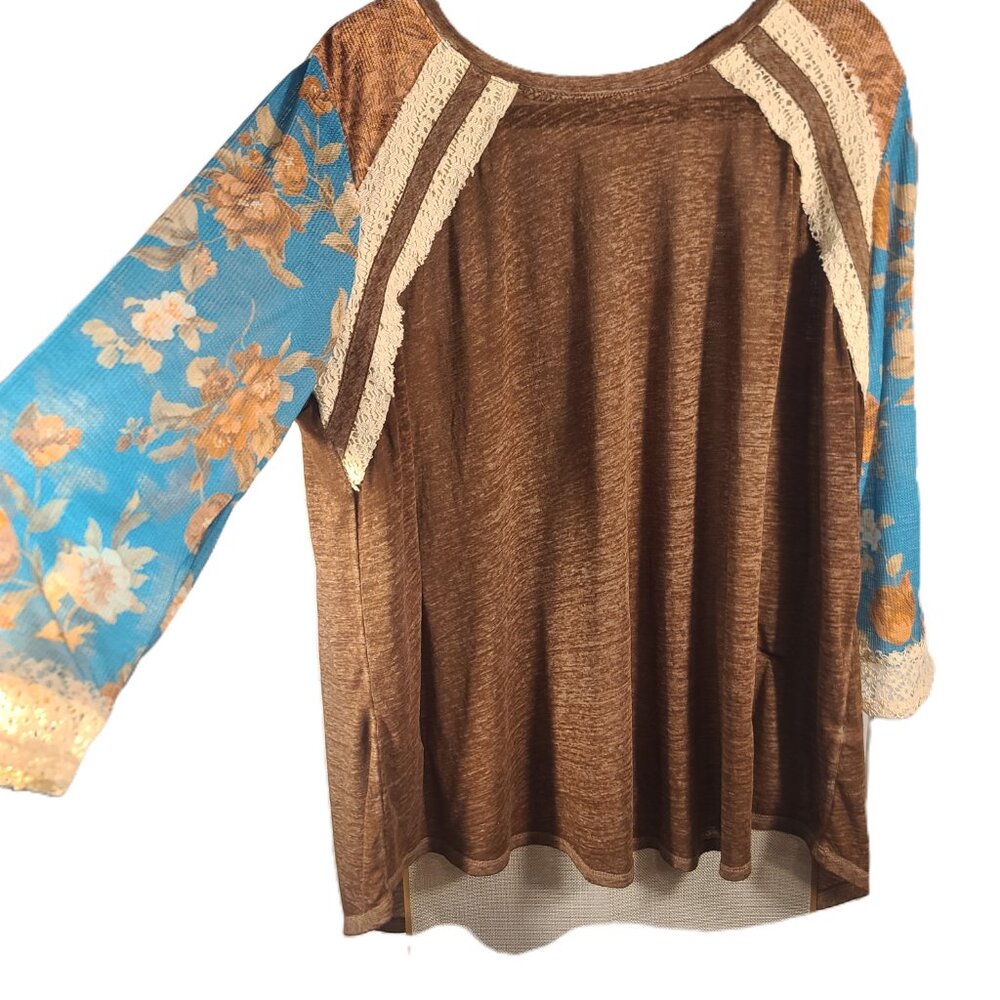CATO Brown Mixed Media Pull Over Top Women's Plus Size 22/24W - Picture 2 of 14